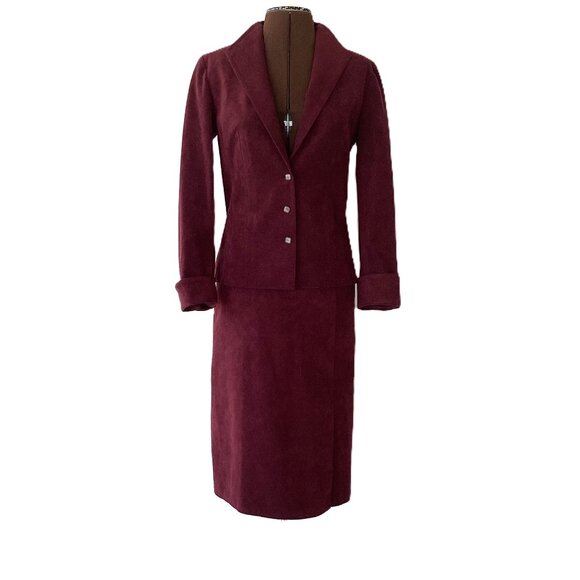Vintage Burgundy Ultrasuede Skirt Suit - Picture 1 of 13